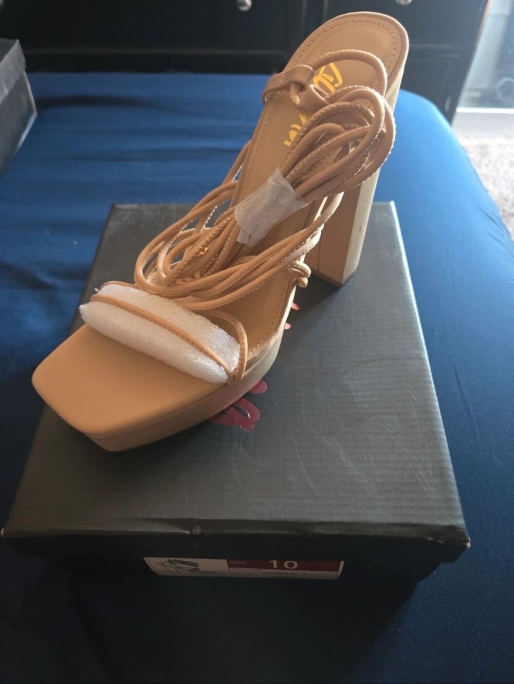 Liliana Tan Strappy Block Heel Sandals